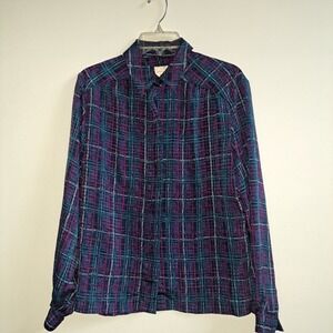 Country Sophisticates by Pendleton Plaid Blouse Purple Teal Size 18 T954-360